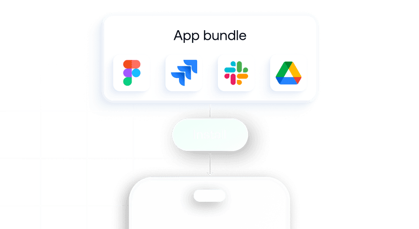 Grouped mobile applications packaged together for deployment, representing bundled app installation by role or team.