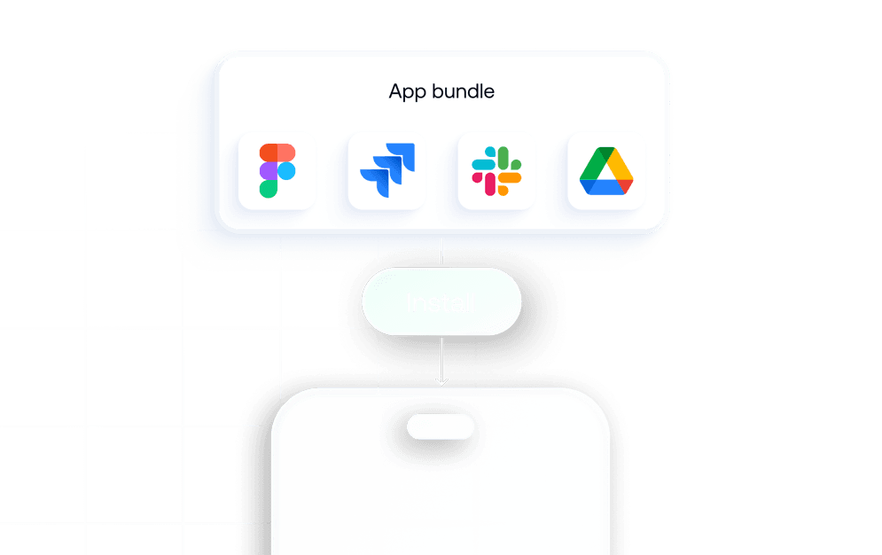 Grouped mobile applications packaged together for deployment, representing bundled app installation by role or team.