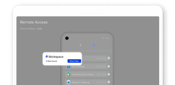 An admin console remotely removing work files from a mobile device, representing selective enterprise content revocation.