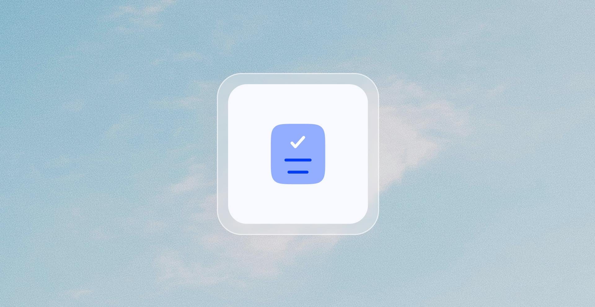 A light blue icon featuring a white checkmark above two horizontal lines, centered on a white card with rounded corners, showcasing policy setup.