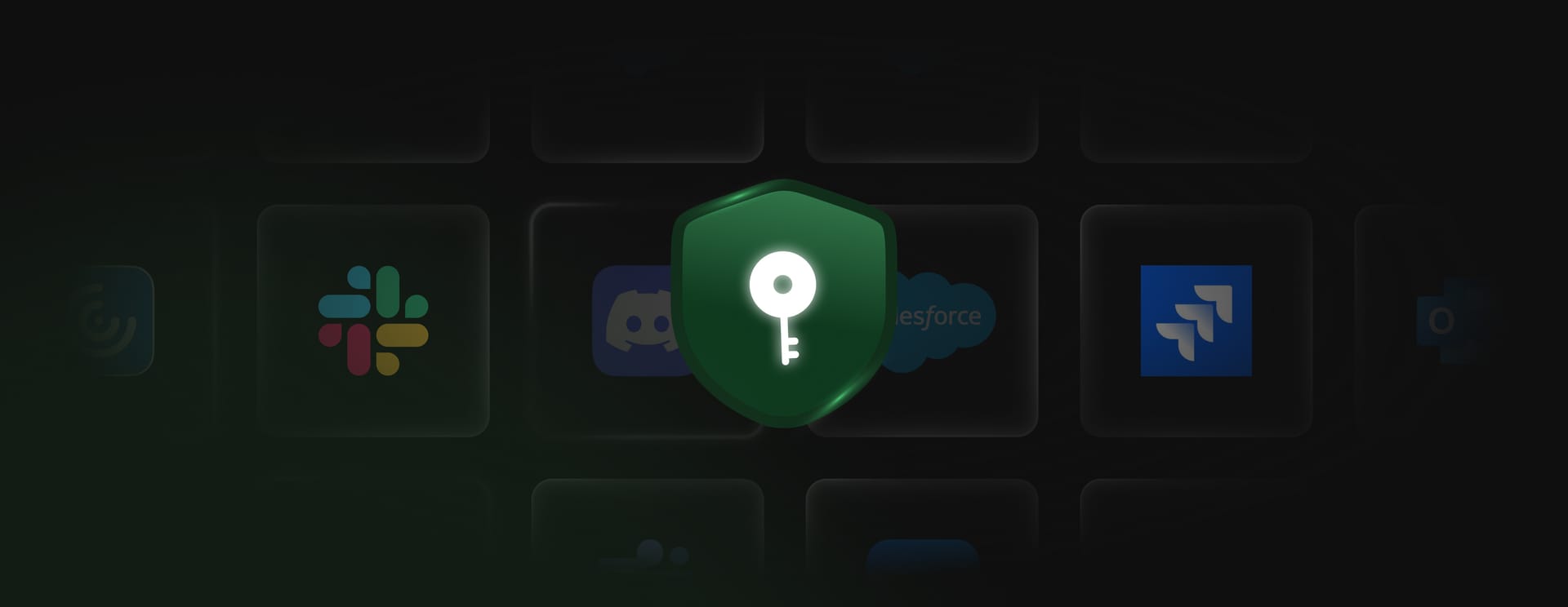 Secure SSO integration showing a centralized key protecting SaaS applications, enabling seamless signing in and access management.