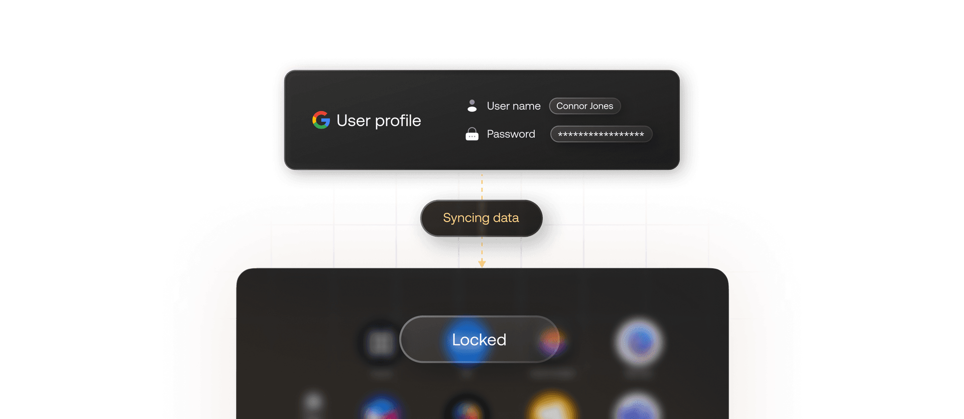 Show a device fetching data from outside where in the device is a login page