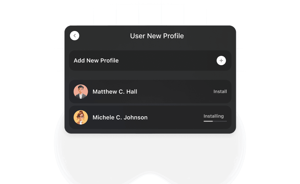Depict a profile of a user on a visionOS device being installed