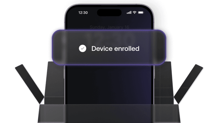 Illustration of zero-touch Apple device enrollment using Hexnode UEM, enabling effortless onboarding through automated workflows.