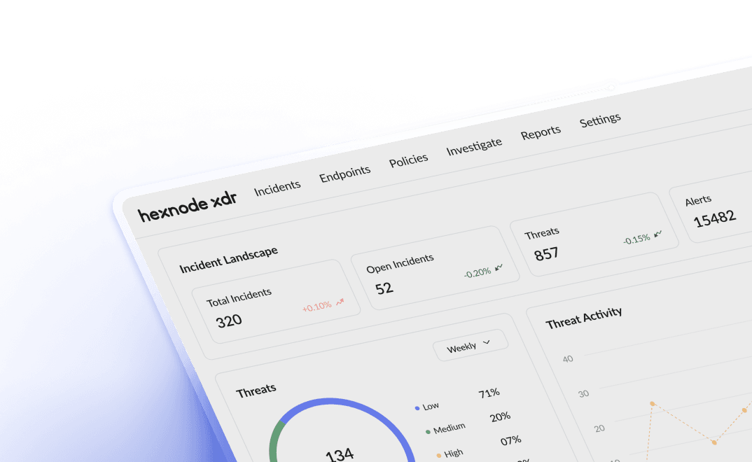 A close-up cropped view of a tablet interface showing advanced security analytics and Extended Detection and Response (XDR) telemetry
