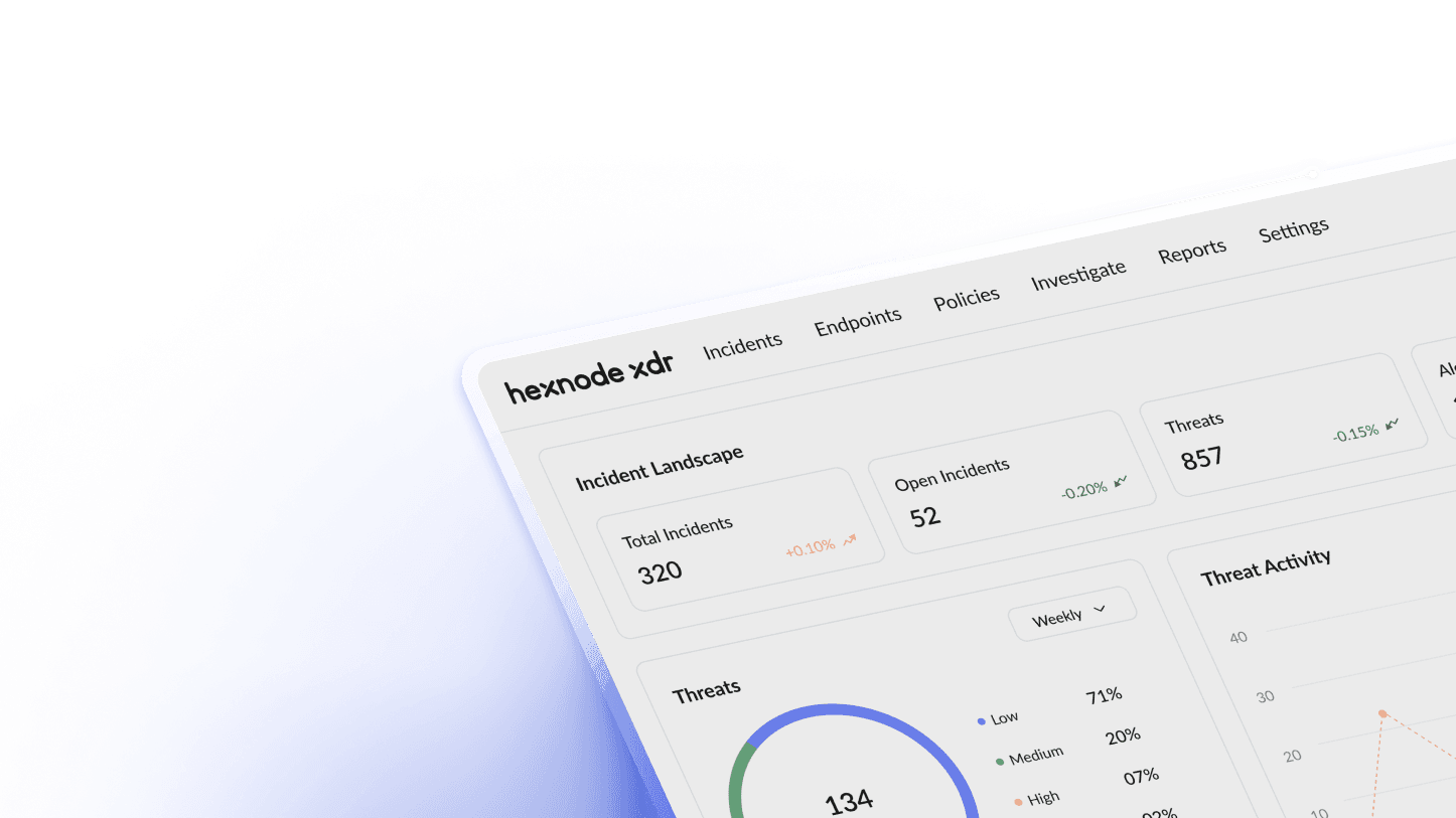 A close-up cropped view of a tablet interface showing advanced security analytics and Extended Detection and Response (XDR) telemetry