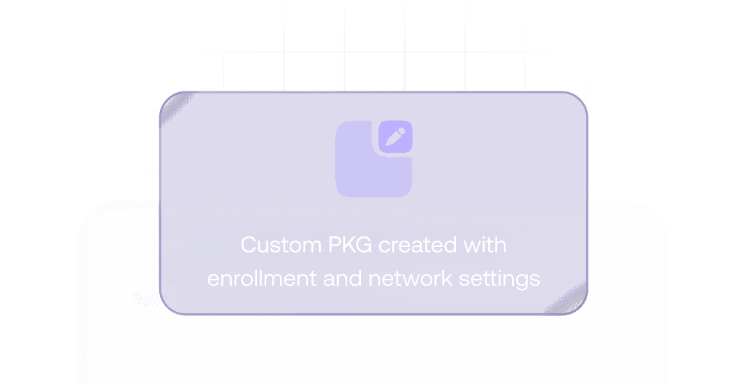 Illustration showing creation of a custom Hexnode Gateway PKG with enrollment and network settings.
