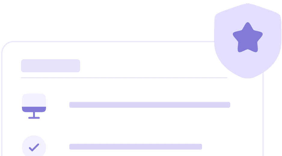 Illustration of a macOS settings interface with a prominent shield and star icon, symbolizing simplified & secure policy enforcement and device protection.