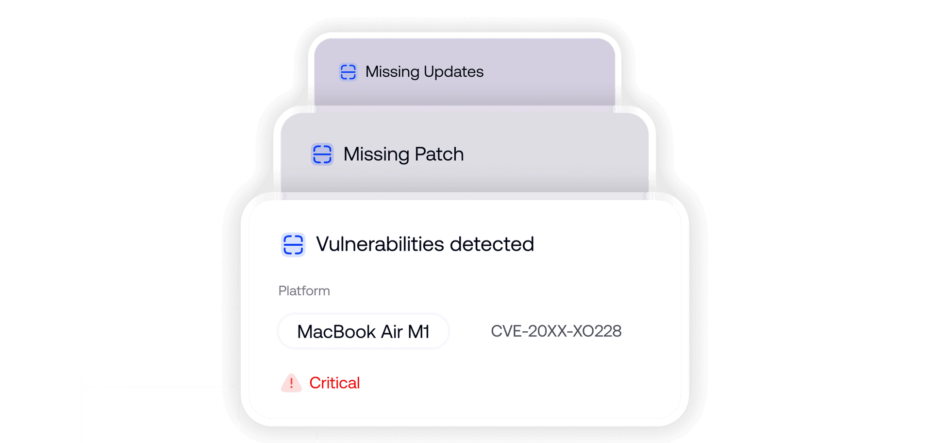 Security alerts for detected device vulnerabilities and critical system risks on devices.