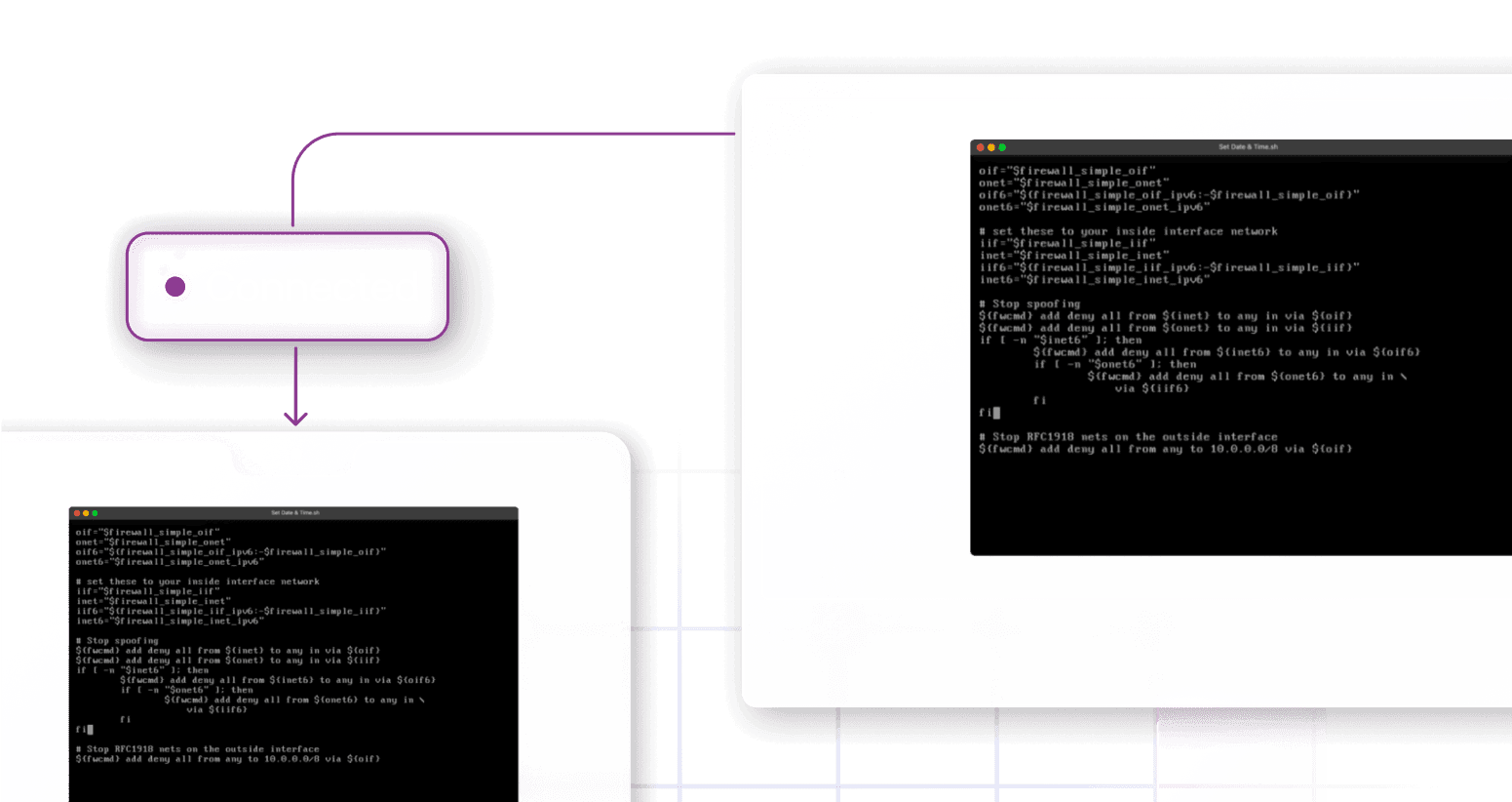 A live terminal being shared to, and accessed by another screen.